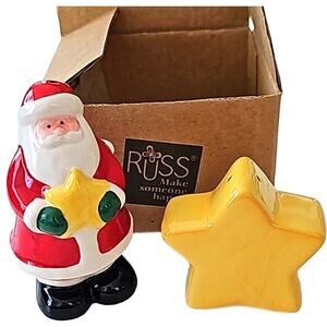 Russ A Celebration of the Season Santa & Star Ceramic Salt&Pepper Shakers 22013